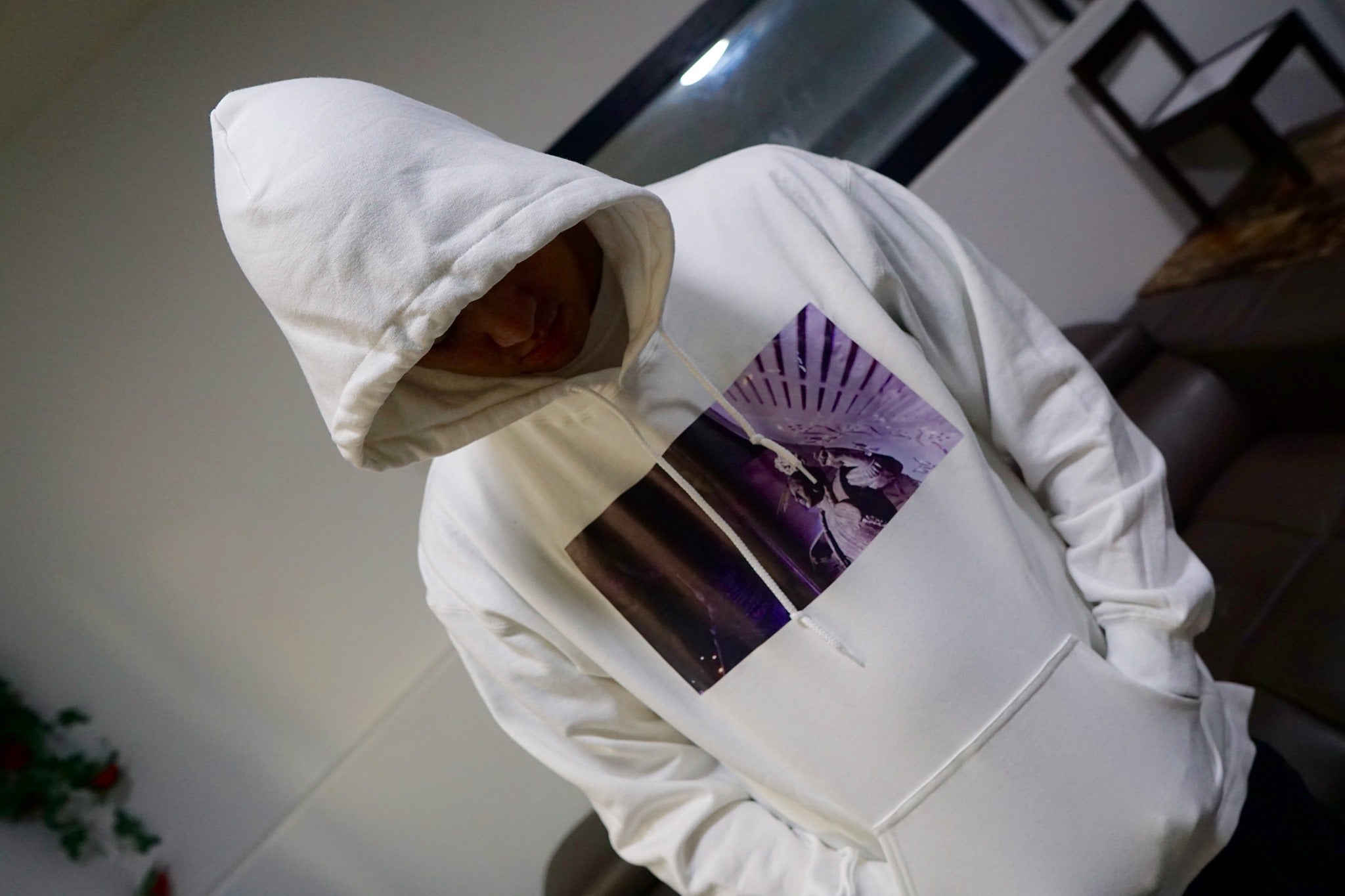 white hoodie Native design